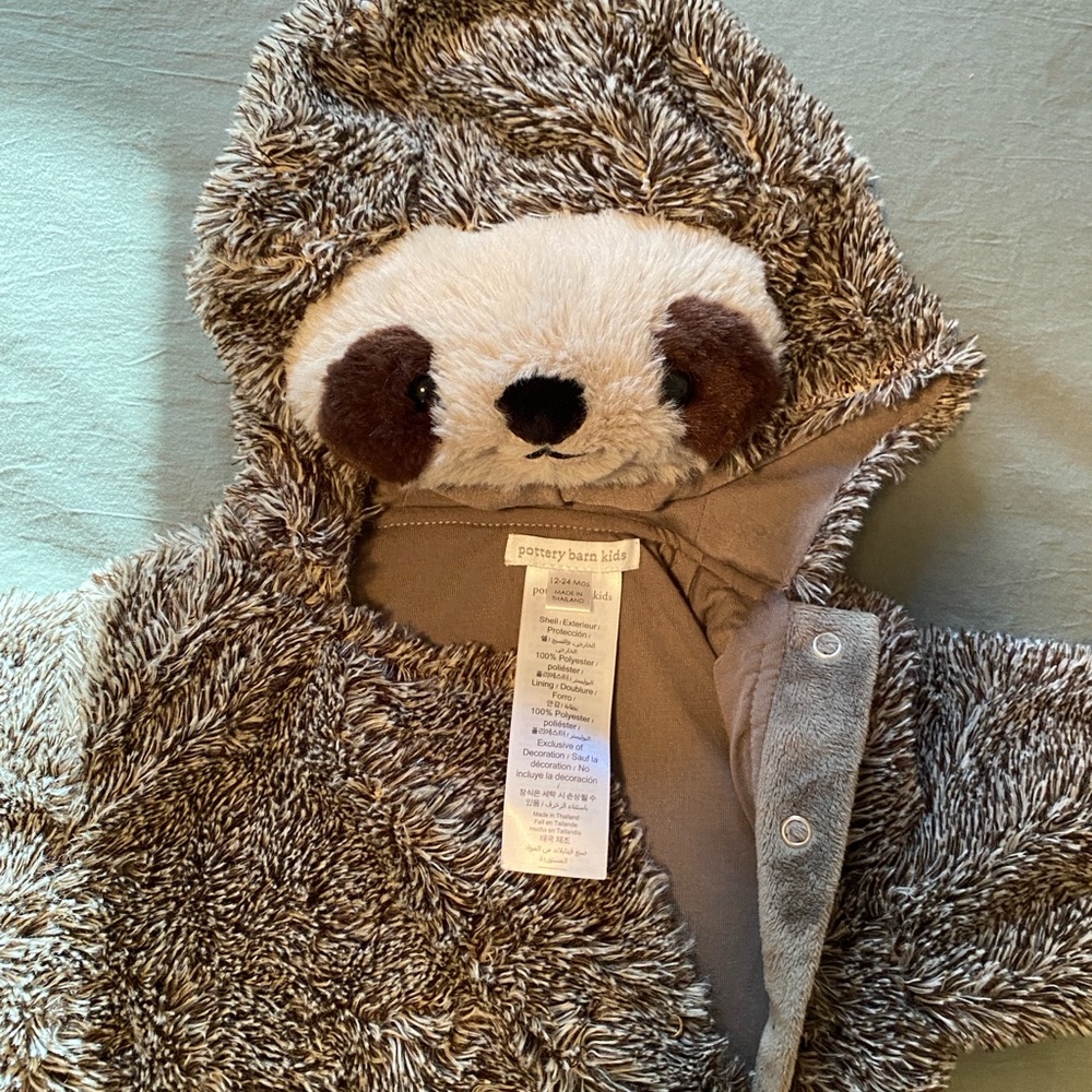 Pottery Barn Kids Furry Sloth Outfit in Brown and Cream